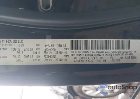 2018 Dodge Journey Se z USA, uszkodzony, nr VIN 3C4PDCAB4JT524891